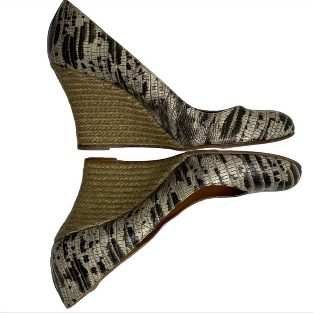 Lanvin Noir Lizard Print Leather Wedge Espadrilles Pumps SIZE 9.5 - Picture 4 of 6